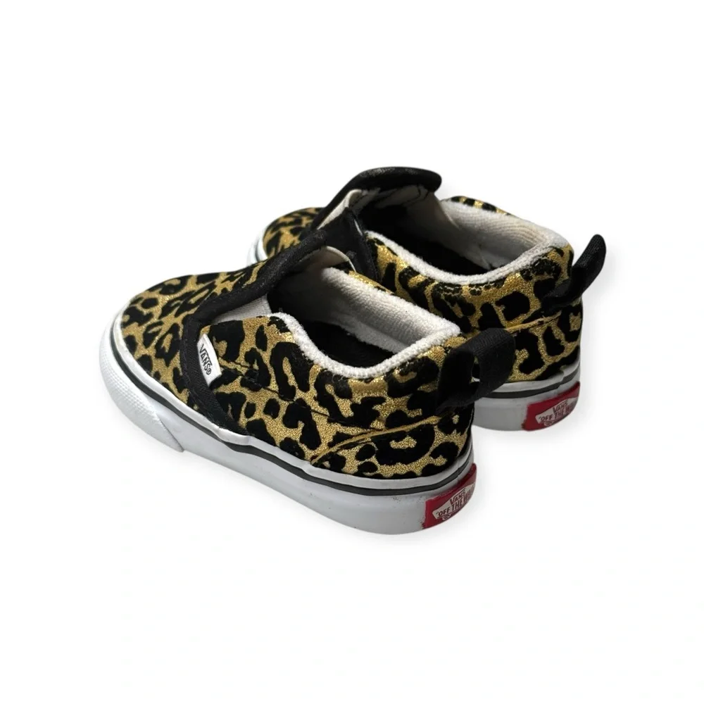 Vans ✌︎︎ Leopard Print Slip On Baby Walker Skater Sneaker ✌︎︎ Black Gold ✌︎︎ 4